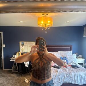 I.AM.GIA Multi color print mesh top with criss-cross  
#y2kfashion